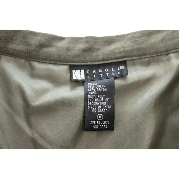 Carole Little Women's Size 8 Olive Green Linen Beaded Sequin Pleated Skirt Boho - Picture 5 of 9